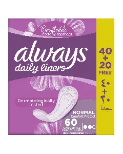 Always Daily Liner Fresh Scent Comfort Protect Normal 40+20*4C