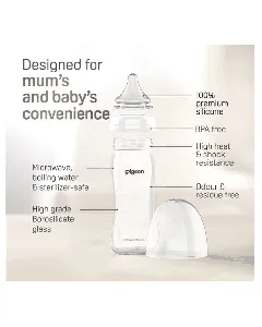 Pigeon Feeding Glass Bottle Soft Touch Wide Nipple 240 Ml Pa00488